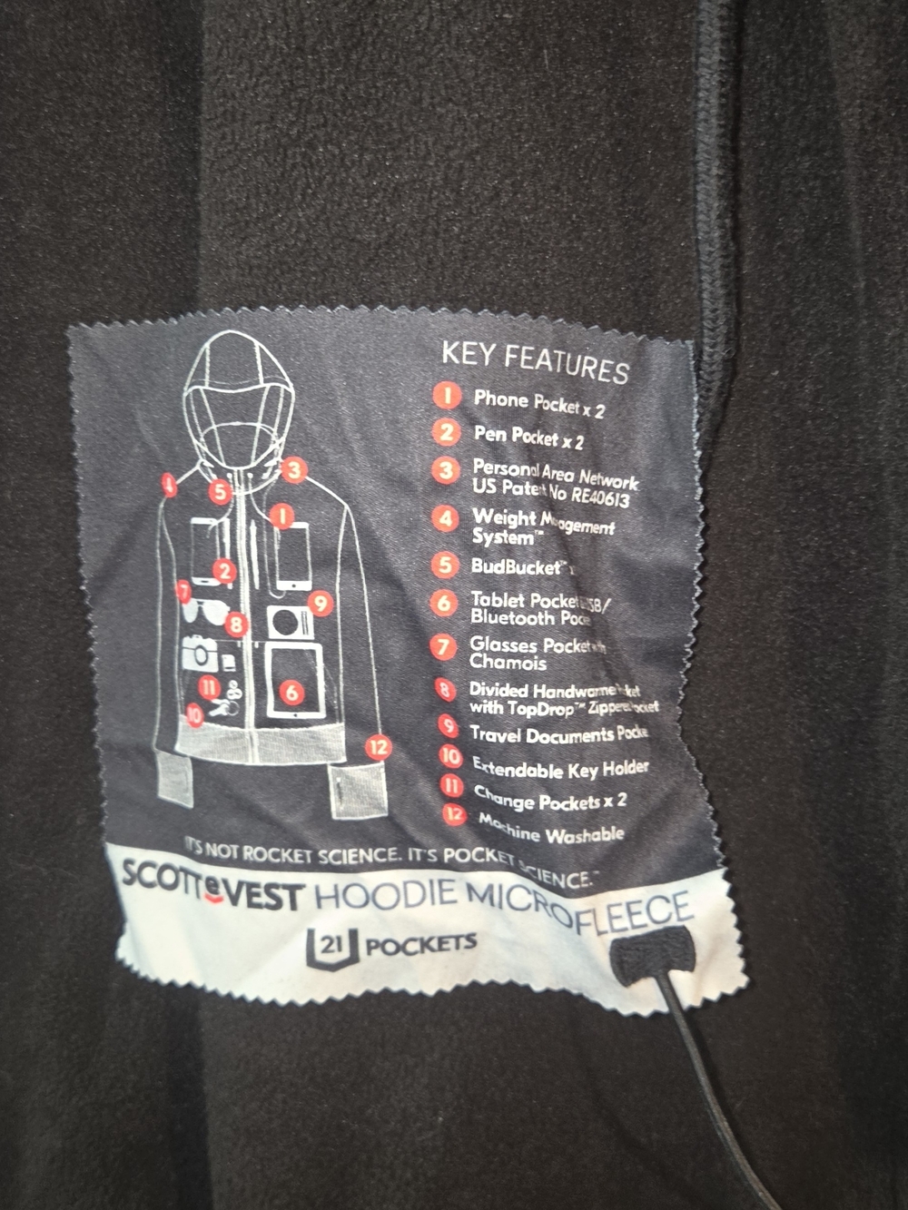 Scottevest Hoodie Microfleece with Graphic Pocket Diagram - Black